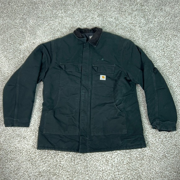Carhartt Coat Mens 50 Tall Black C03 Canvas Insulated Workwear Quilt Lined Work